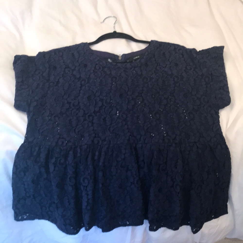 Navy Blue Lace Peplum Top